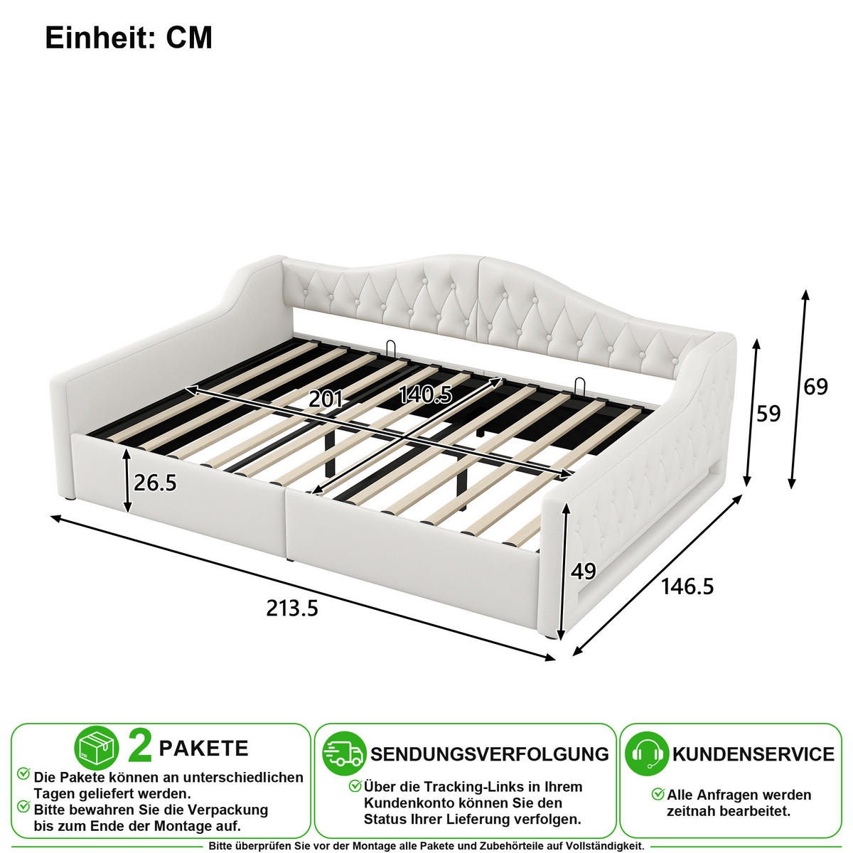 POLSTERBETT 140/200 cm in Beige Leinen mit Stauraum und LED - Beige, Holzwerkstoff/Textil (140/200cm) - CHICFURN