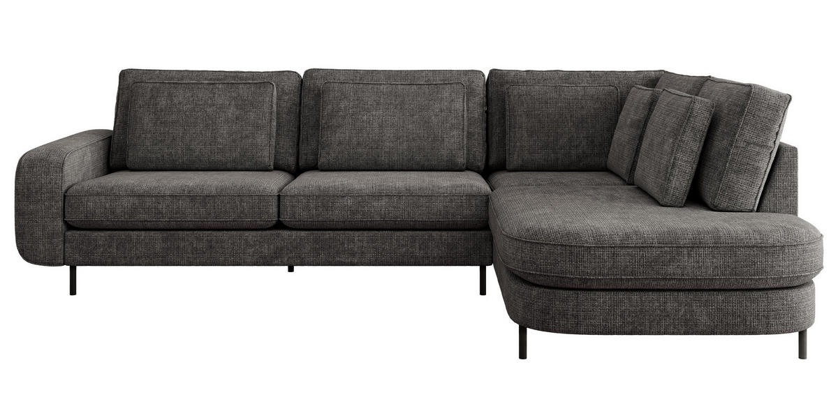 ROHOVÁ SEDAČKA CALENO L - Šedá hladký senil - Levá Strana - černá/tmavě šedá, kov/textil (317/225cm) - MKS