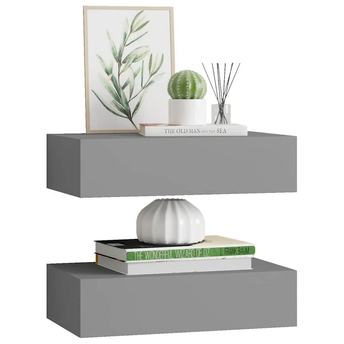 WANDREGALE mit Schubladen 2 Stk. Grau 40x23,5x10 cm - Grau, Holzwerkstoff (40/10/23.5cm) - furnicato