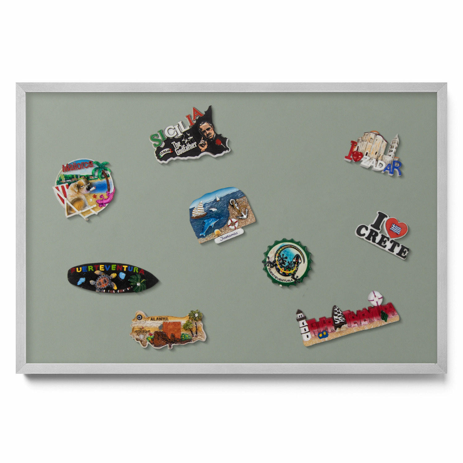 MAGNETTAFEL 60x40 cm Silberner Rahmen Helloliv - Salbeigrün, Metall (60/50/0.4cm) - TULUP