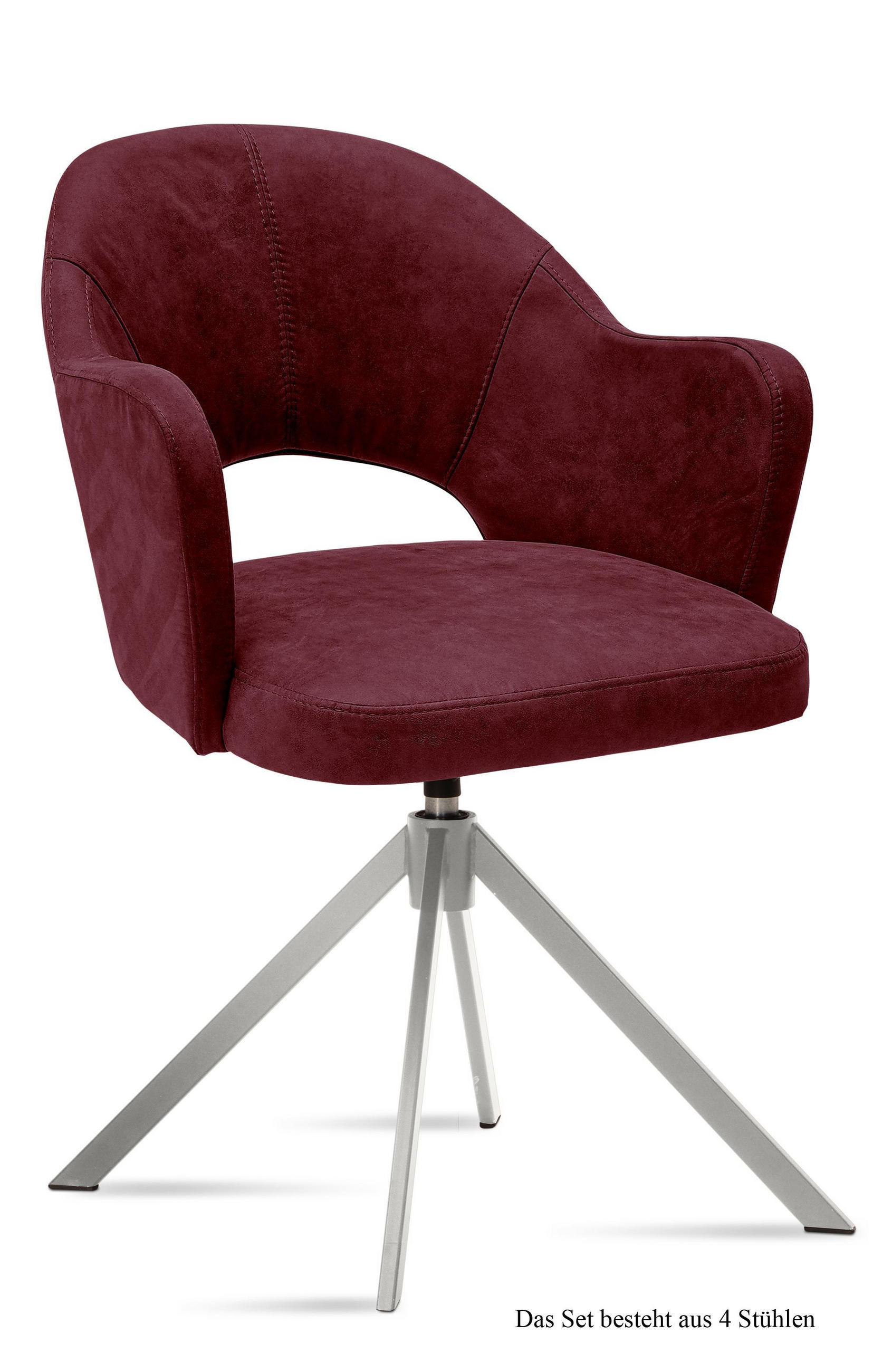 ARMLEHNSTUHL drehbar (4er-Set) Davinia 59x87x61 Edelstahl/Marsala - Edelstahlfarben/Brombeere, Kunststoff (61/87/59cm) - 58aufmkessel