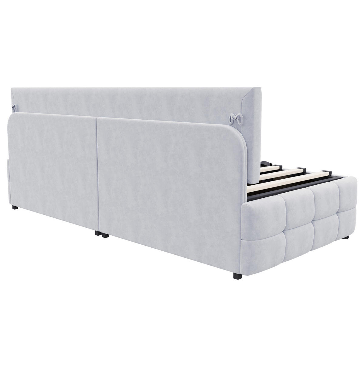 POLSTERBETT 90/200 cm Hellgrau aus Samt mit Stauraum - Hellgrau, Textil (90/200cm) - OKMYHOME