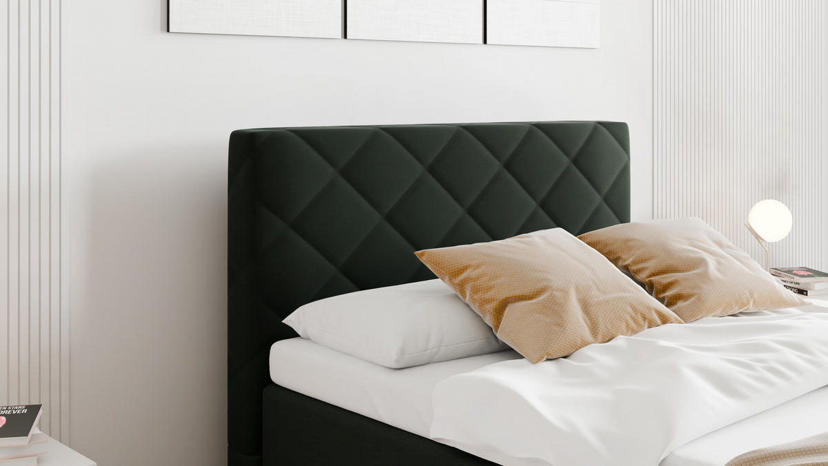 BOXBETT Diamaro 120x200 cm mit Bettkasten und Topper - Dunkelgrün - Grün, Holz (120/200cm) - Panda Möbel
