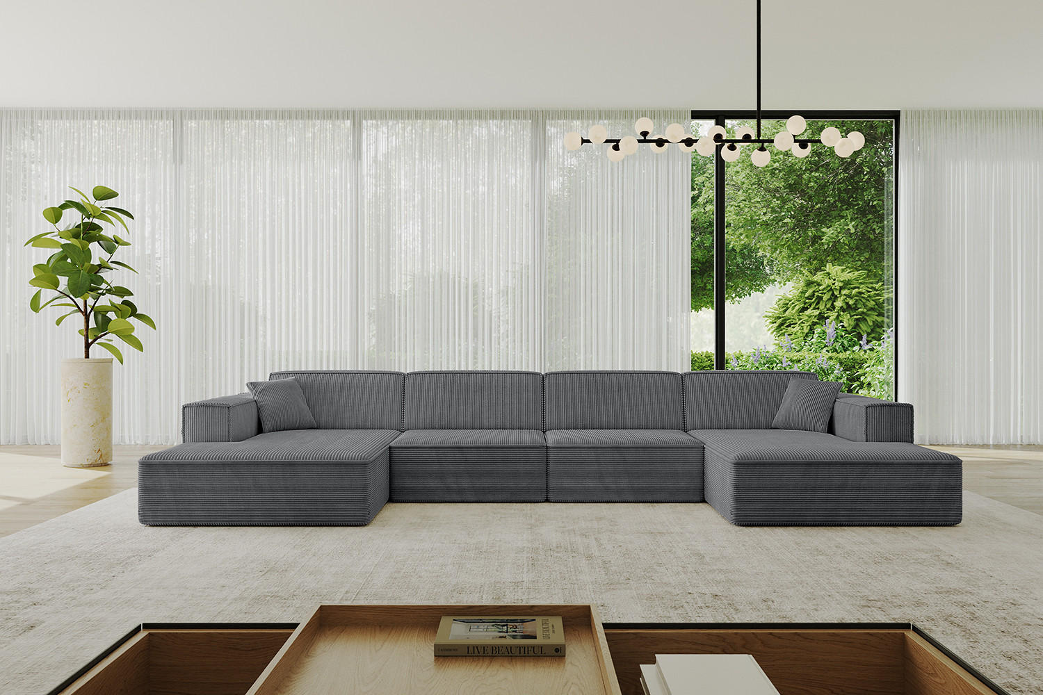 WOHNLANDSCHAFT IREA-U2-v4 - 382x165x72,5 cm Duneklgrau - Dunkelgrau, Holzwerkstoff/Textil (382/72/165cm) - ALTDECOR