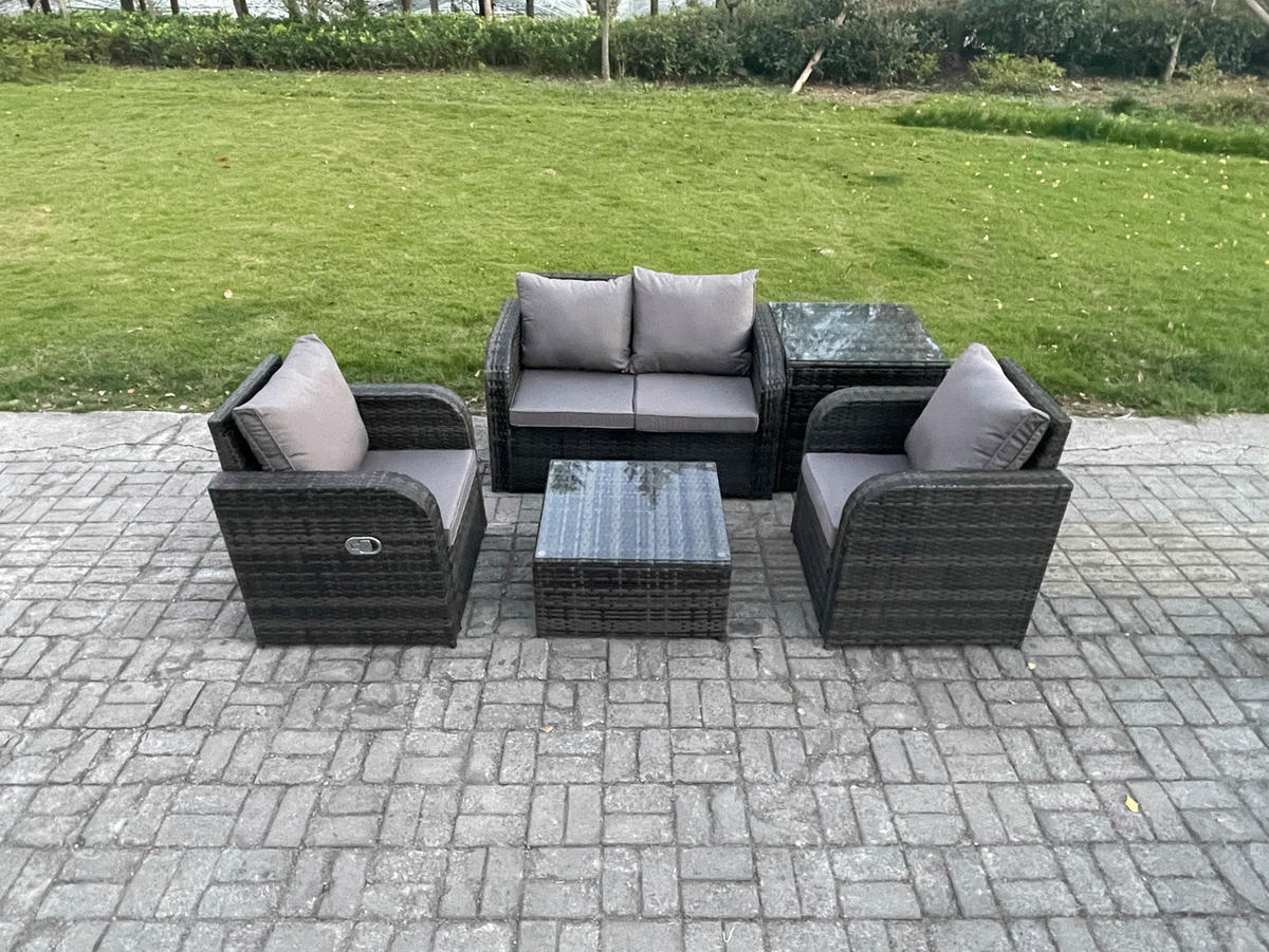 LOUNGESOFA-SET Polyrattan Dunkelgrau 4-Sitzer - Dunkelgrau, Metall - Fimous