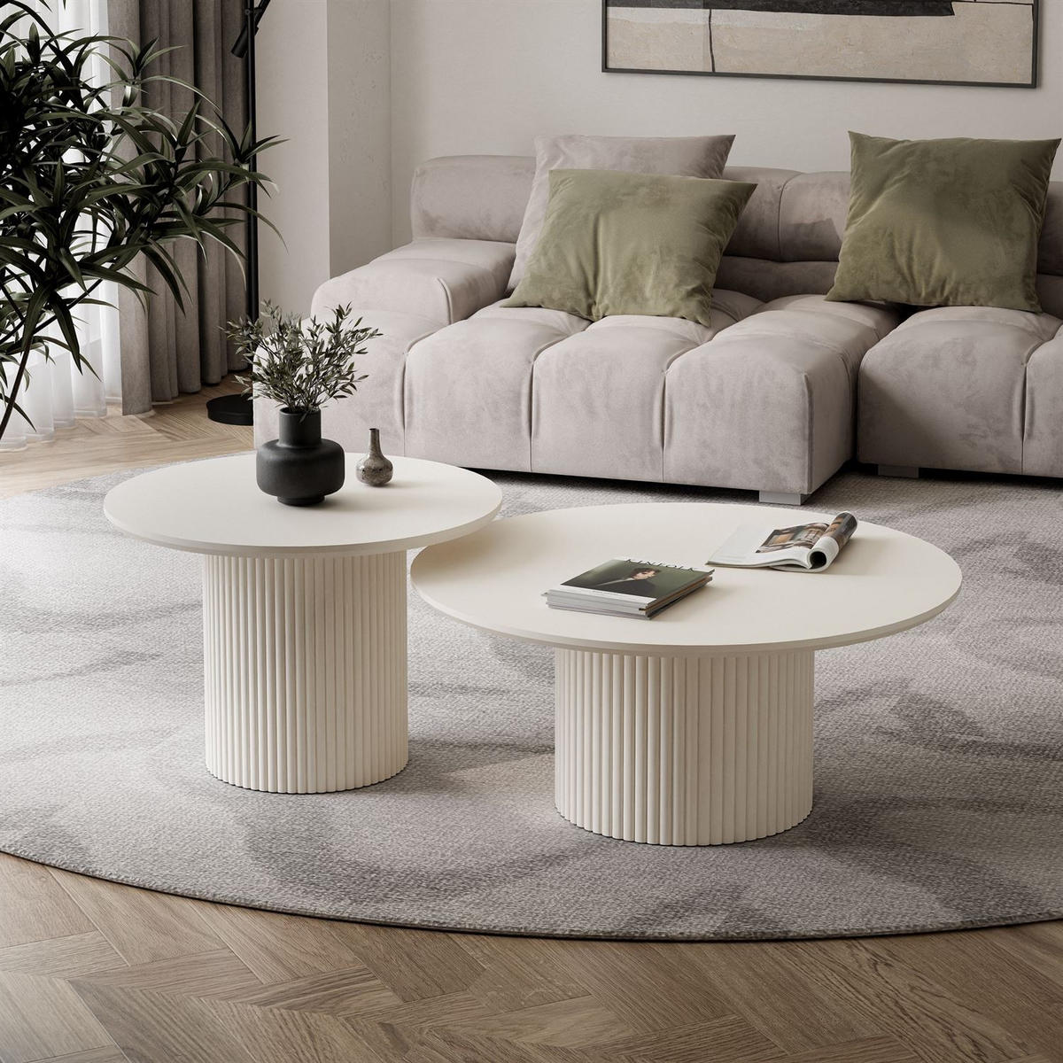 COUCHTISCH OVI 2in1 mit geriffeltem Fuß Ivory - Creme, Holzwerkstoff (60/60/42cm) - Lookway