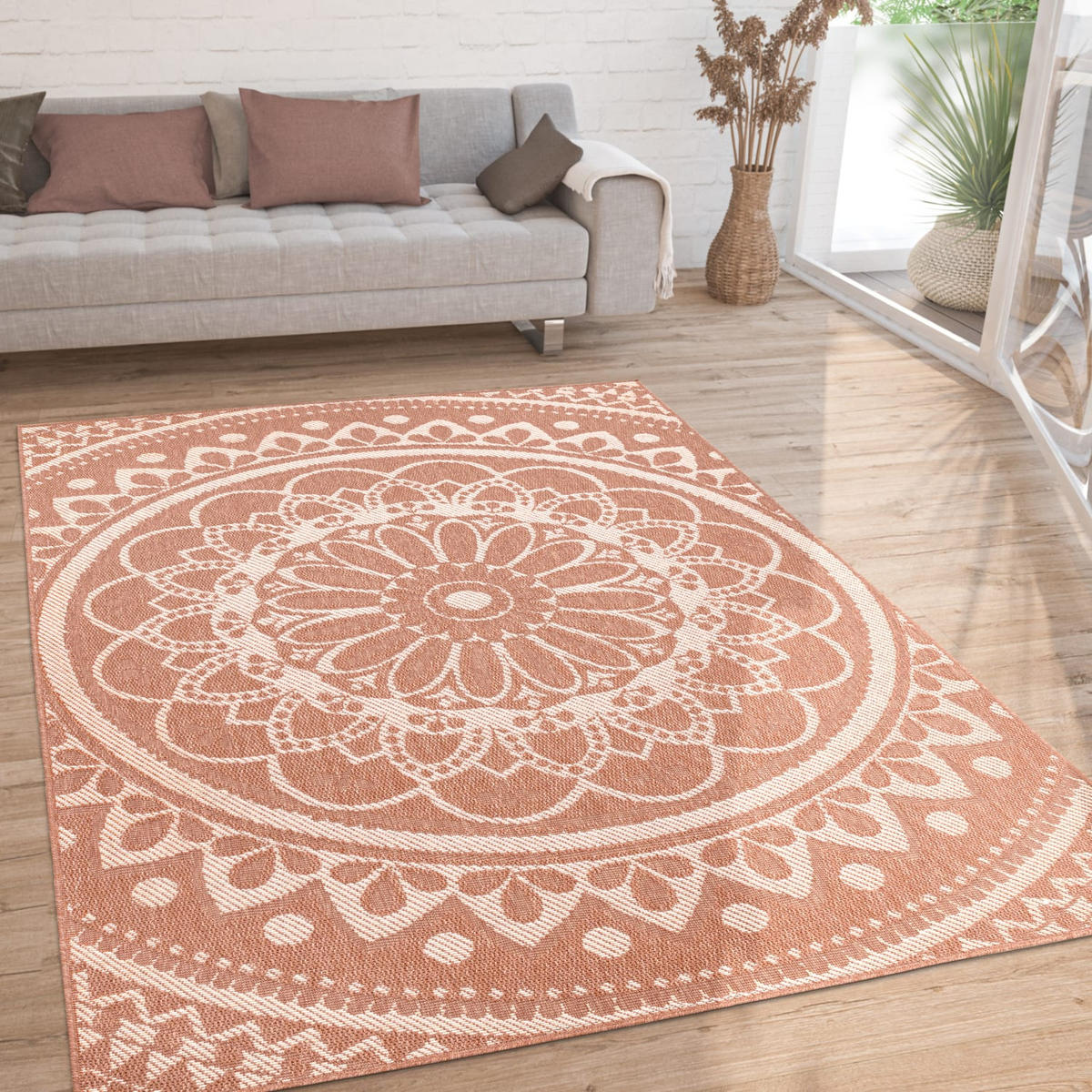 FLACHWEBTEPPICH, mit Mandala-Muster, Apricot, 160 x 220 cm - Orange, Textil (160/220cm) - KADIMA DESIGN