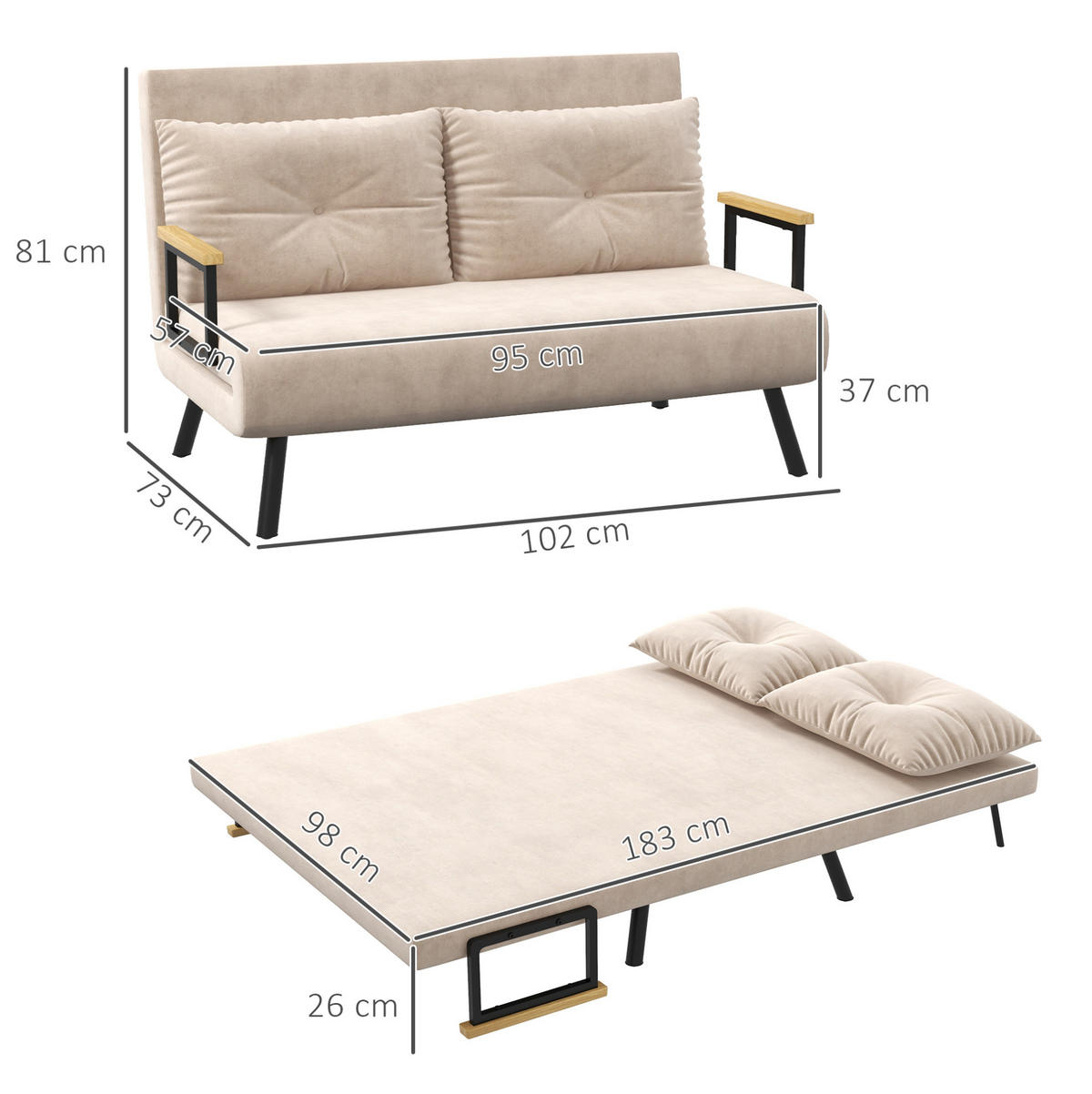 SCHLAFSESSEL mit Bettfunktion verstellbar 102 x 73 x 81 cm Beige - Beige, Holzwerkstoff (102/81/73cm) - Meubliv