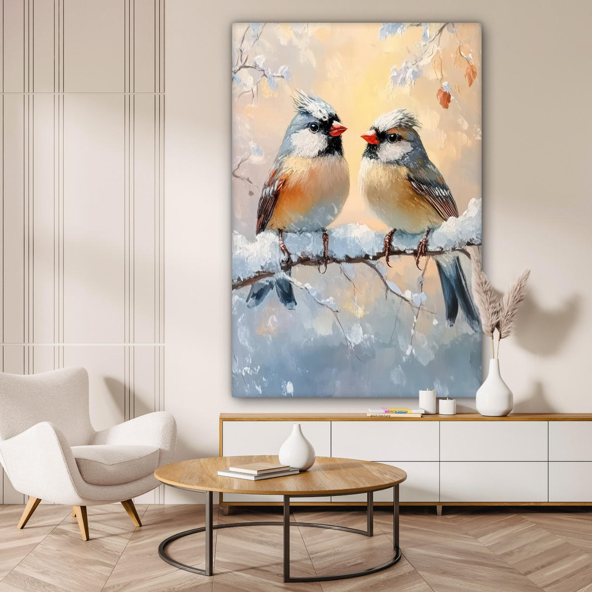 SLIKA NA PLATNU Ptice 90x140 cm - pastelno modra, tekstil (90/140cm) - MuchoWow