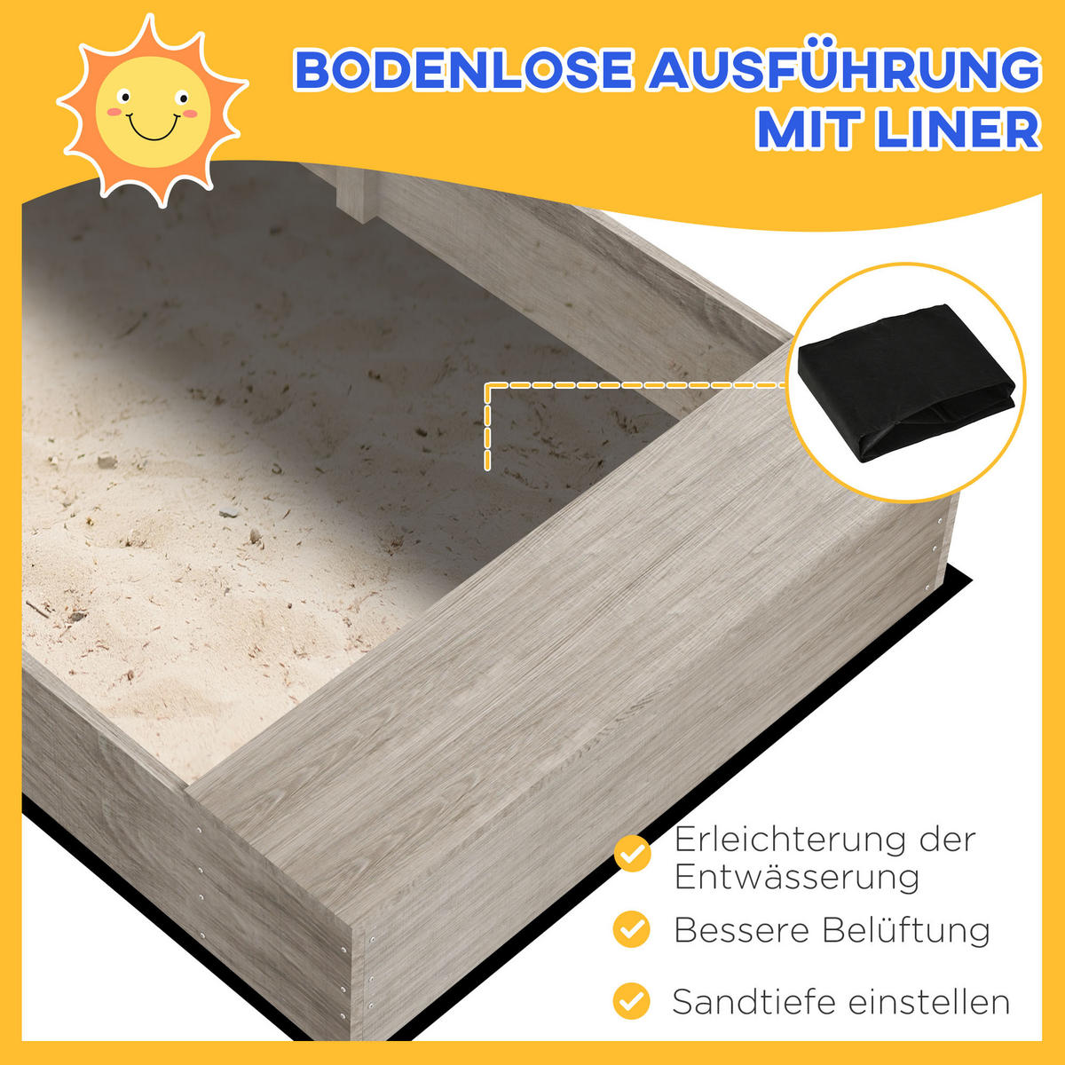 SANDKASTEN, Grau, Tannenholz - Grau, Holz (154/80/60cm) - Outsunny