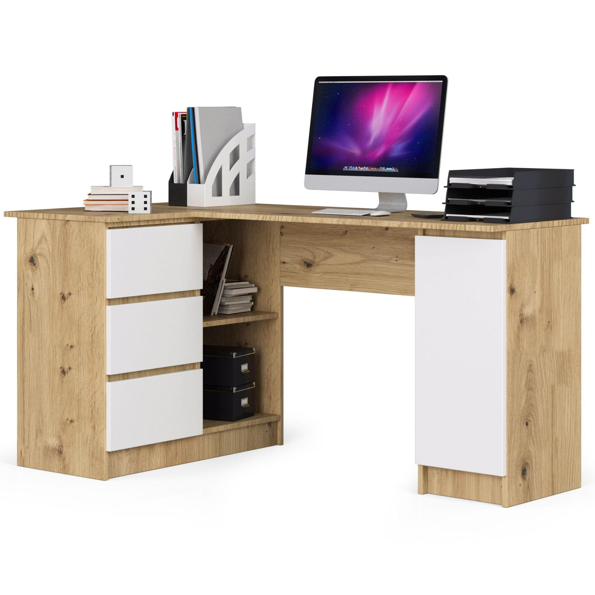 ECKSCHREIBTISCH Eiche Artisan, Weiß 155x85x77 cm - Eiche Artisan/Weiß, Holzwerkstoff (85/155/77cm) - Akord