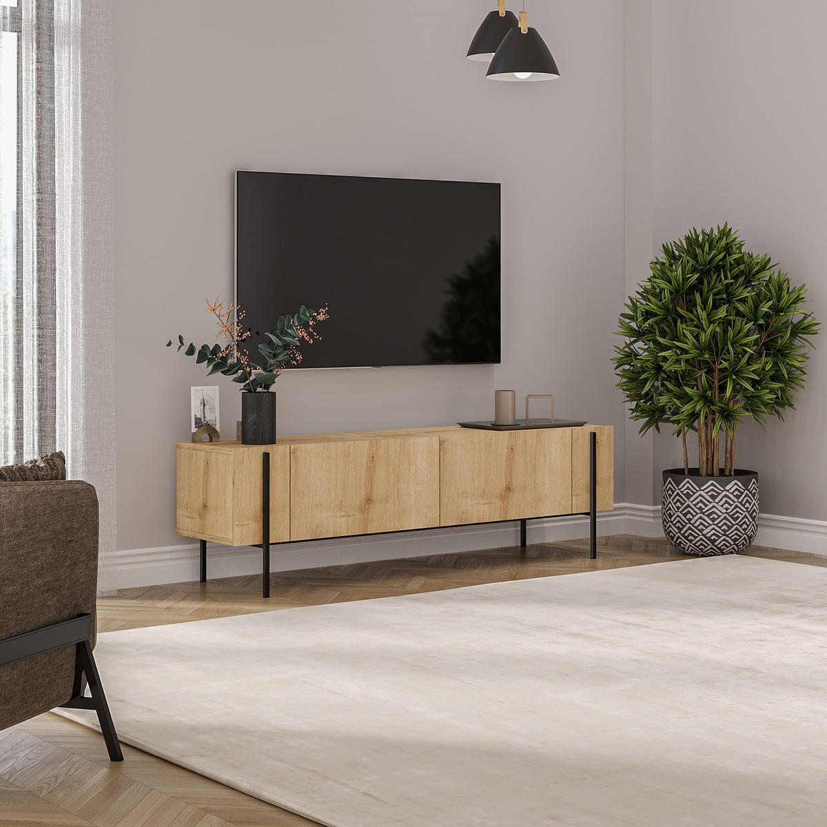 TV-MÖBEL Herman Beige - Beige, Holz (160/45.6/31.4cm) - Habitat Garten