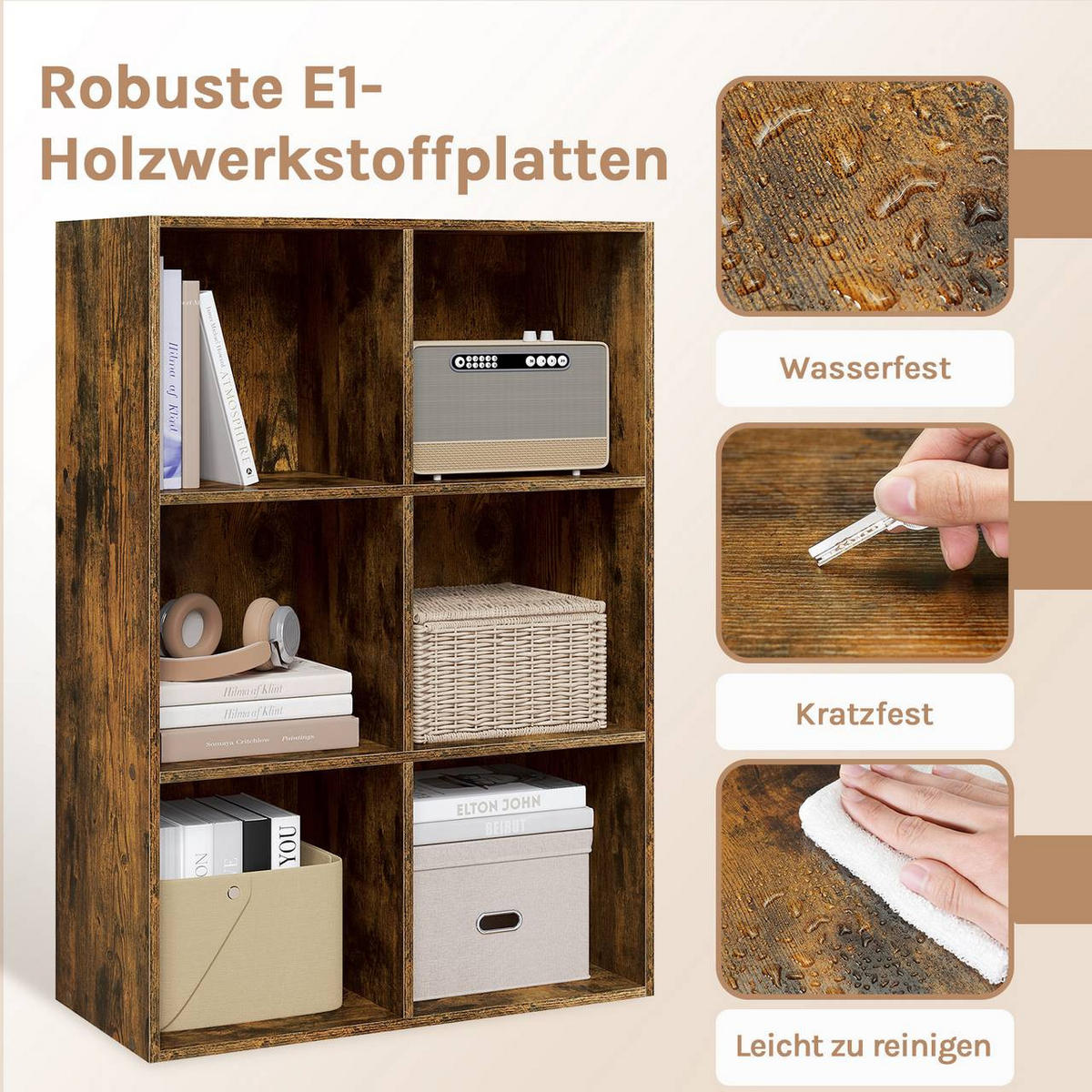 BÜCHERREGAL mit 6 Fächer, Holzwerkstoff, Rustikales Braun - Dunkelbraun, Holzwerkstoff (59.5/89/29cm) - Woltu