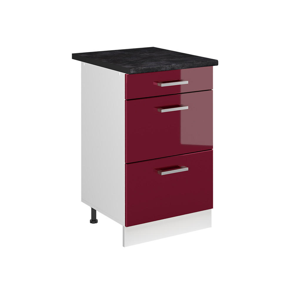 KÖKSUNDERSKÅP R-Line, Röd högblank/Vit, 50 cm antracitas stalviršis Röd, Vit 81.6/50/60 cm