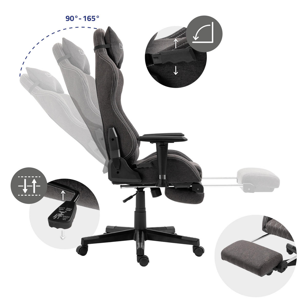 GAMING-STUHL grau/weiß - Dunkelgrau, Metall (70/131/72cm) - ML-DESIGN