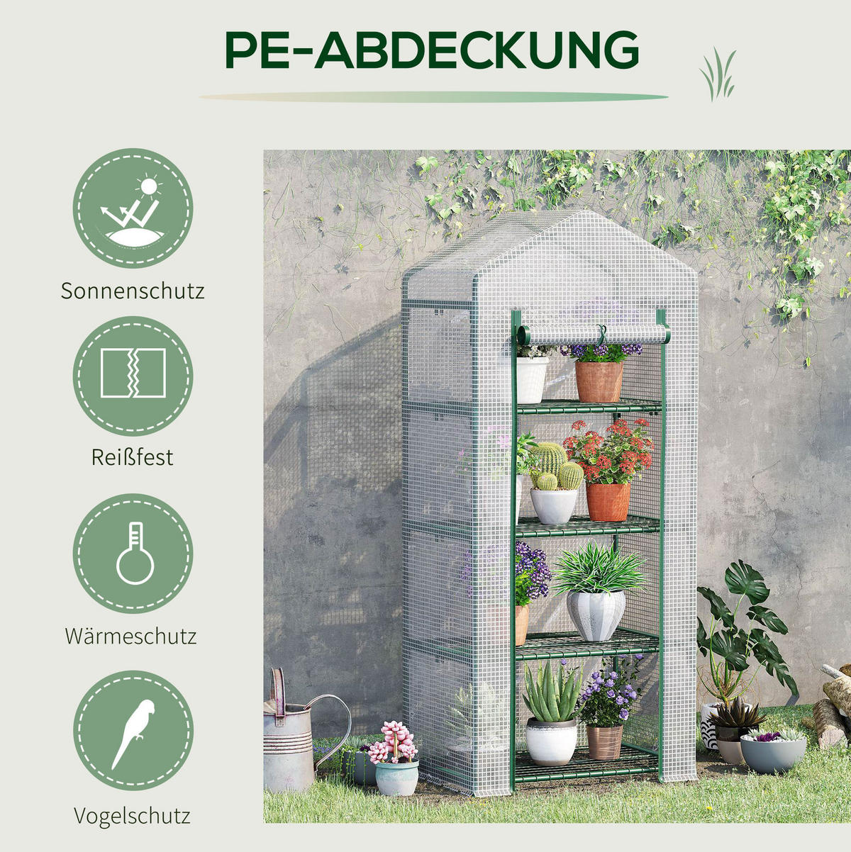 GEWÄCHSHAUS aus PVC 70x50x160 cm in Weiß mit 4 Regalböden - Weiß, Kunststoff (50/160/70cm) - Modfu