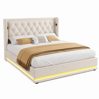 POLSTERBETT mit Stauraum und LED 160x200 cm Baumwolle Beige inkl. Matratze - Beige, Metall (160/200cm) - Meubliv