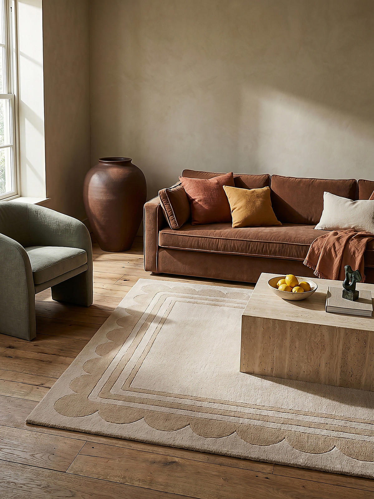 WOLLTEPPICH Grafisches Muster, Rahmen, Wohnzimmer schmutzabweisend Beige Rechteckig 120x170 - Beige, Textil (170/120cm) - KADIMA DESIGN