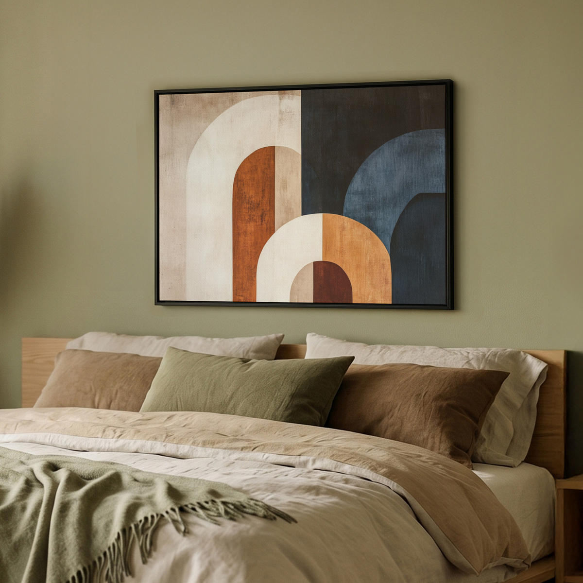 LEINWAND Bilder mit Rahmen - Abstrakt - Formen - Dunkelblau - 70x50 - Cognac, Textil (70/50cm) - MuchoWow