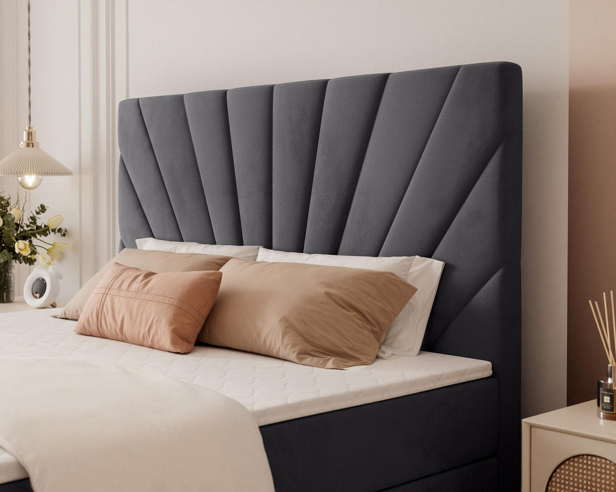 BOXBETT 160x200 cm mit Topper - Anthrazit, Holzwerkstoff/Textil (160/200cm) - Idohome