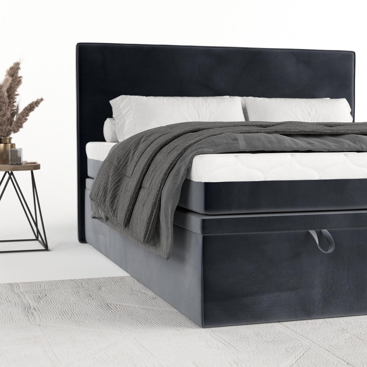 BOXBETT Zalla 160/200 cm Dunkelgrau im Kronos Stoff - Dunkelgrau/Schwarz, Holz/Holzwerkstoff (160/200cm) - AltaBeds