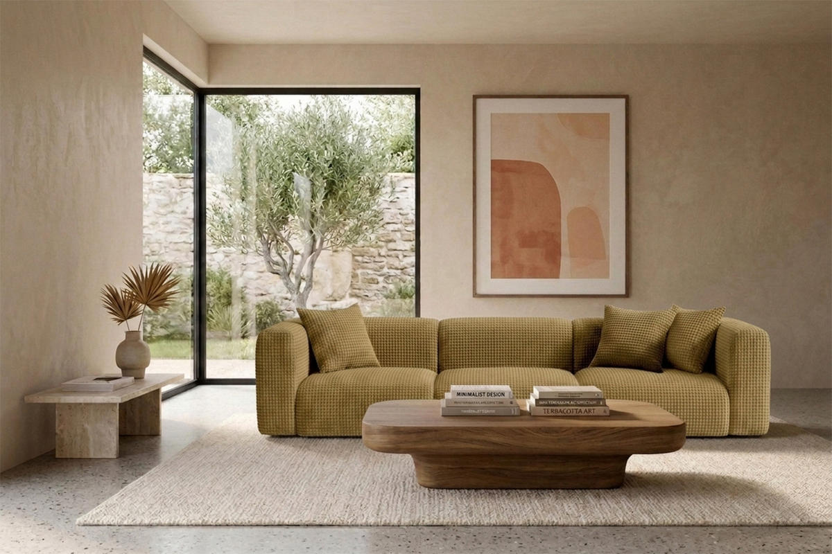 SOFA 3-Sitzer, Chenille-Stoff Cremona, Olive, GRETA - Olivgrün, Holz (319/70/89cm) - Kaiser Möbel