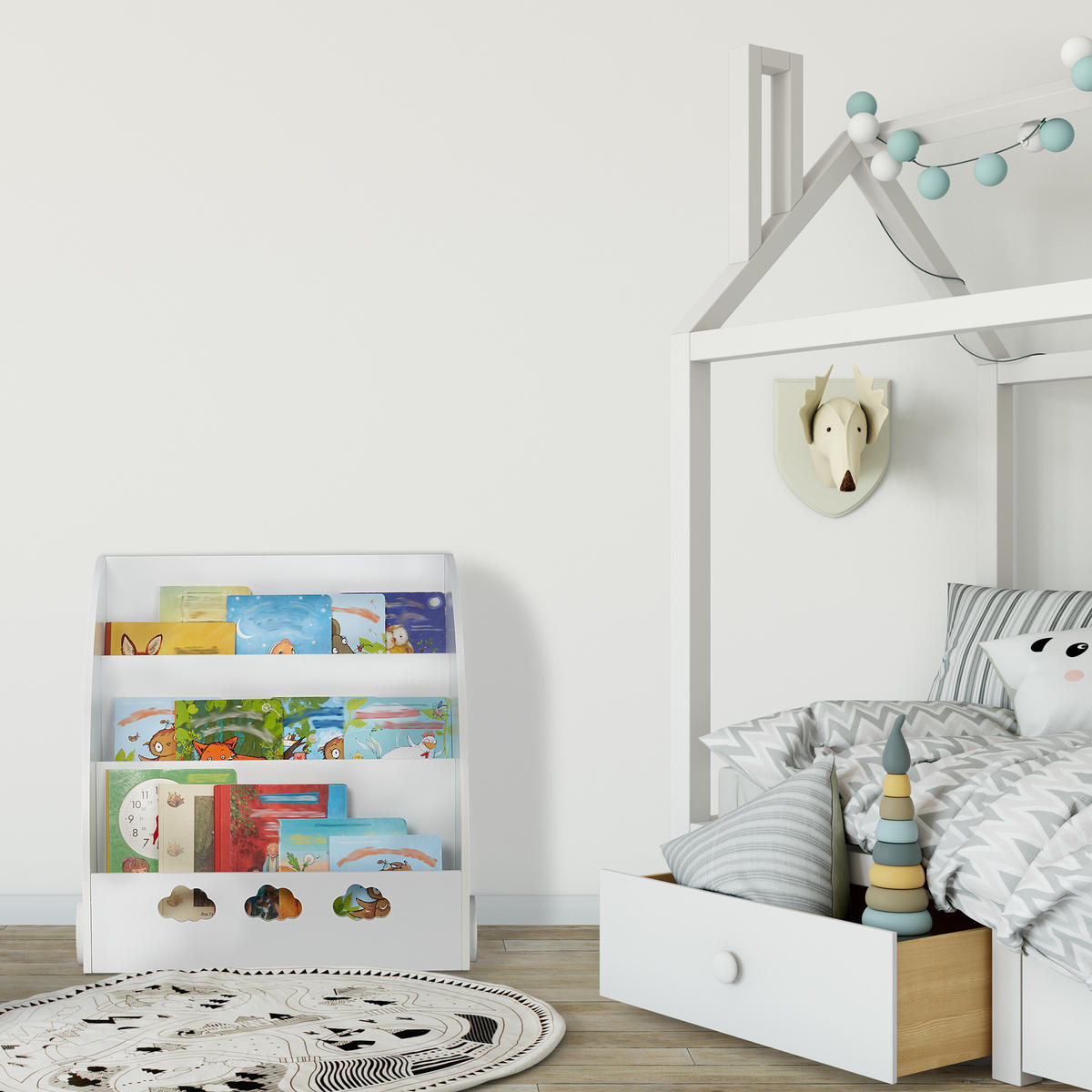 KINDERBÜCHERREGAL - Weiß, Holzwerkstoff (58/60/45cm) - Relaxdays