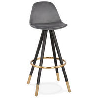 BARHOCKER Samt Holzbeine Sitzhöhe 75cm Eleganter Stil LURALI, Grau 41x41x97 cm - Schwarz/Grau, Buchenholz/Textil (41/97/41cm) - KADIMA DESIGN