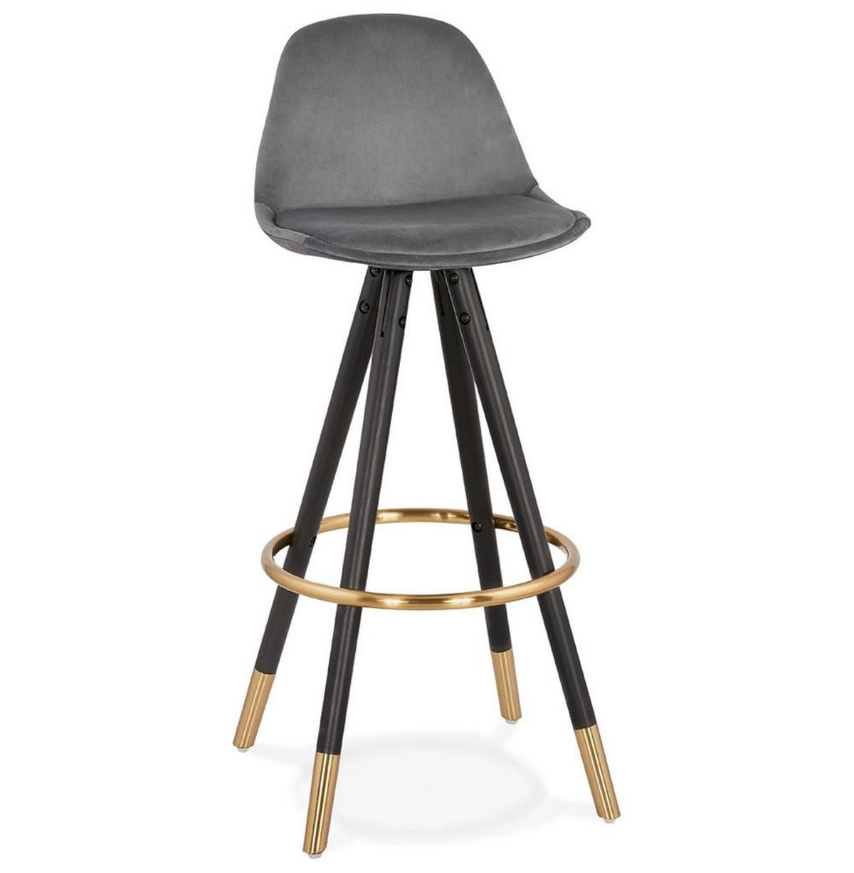 BARHOCKER Samt Holzbeine Sitzhöhe 75cm Eleganter Stil LURALI, Grau 41x41x97 cm - Schwarz/Grau, Buchenholz/Textil (41/97/41cm) - KADIMA DESIGN