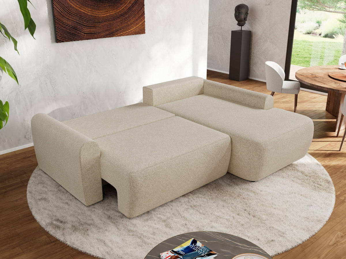ECKSCHLAFSOFA CUBO L Creme Struktur - rechts - Creme/Schwarz, Kunststoff/Textil (187/273cm) - MKS