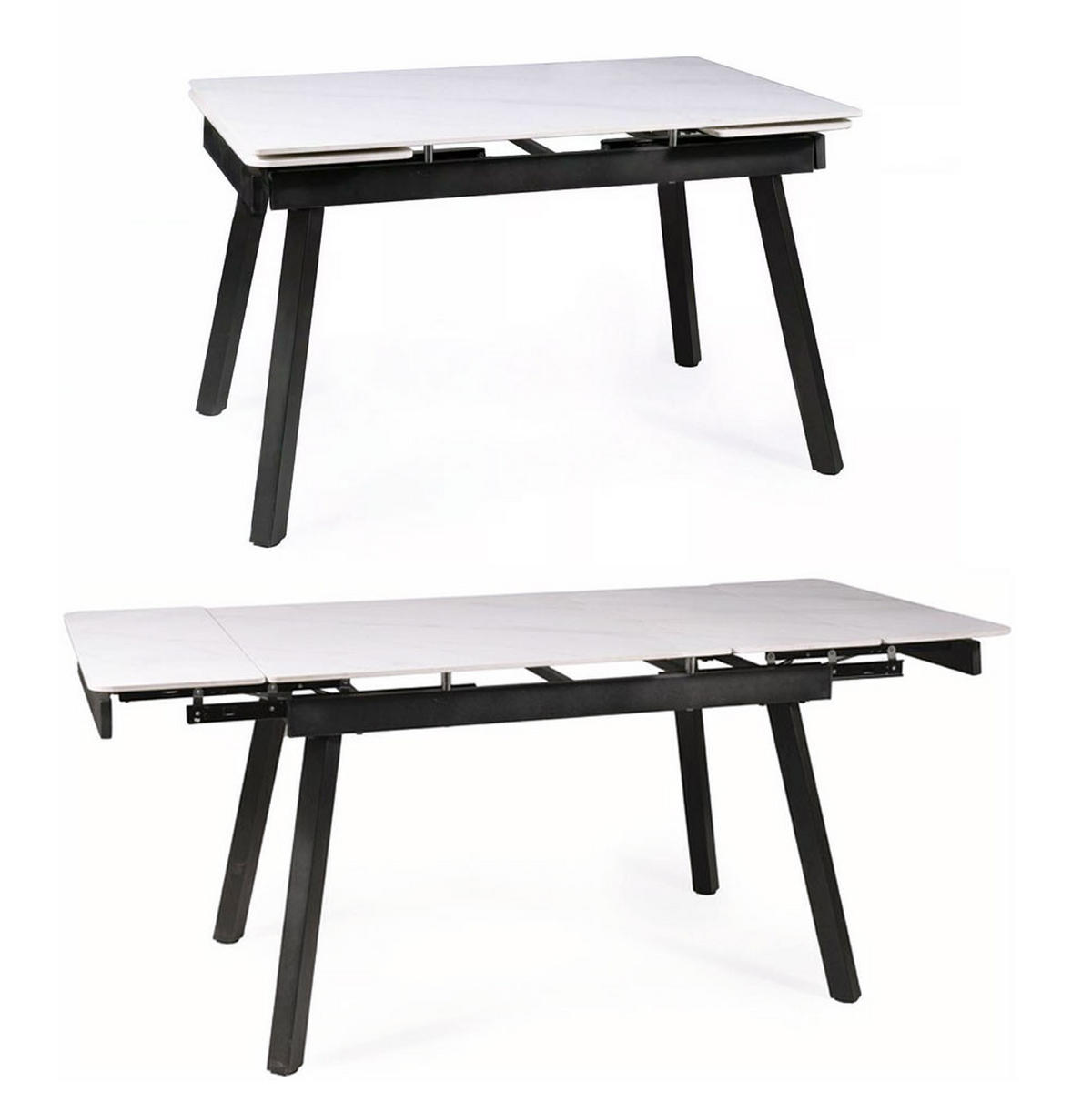 ESSTISCH John Weiß Marmor / Schwarz 150-210 / 90 / 76cm - Schwarz/Weiß, Holz/Metall (90/210/76cm) - Feldmann-Wohnen