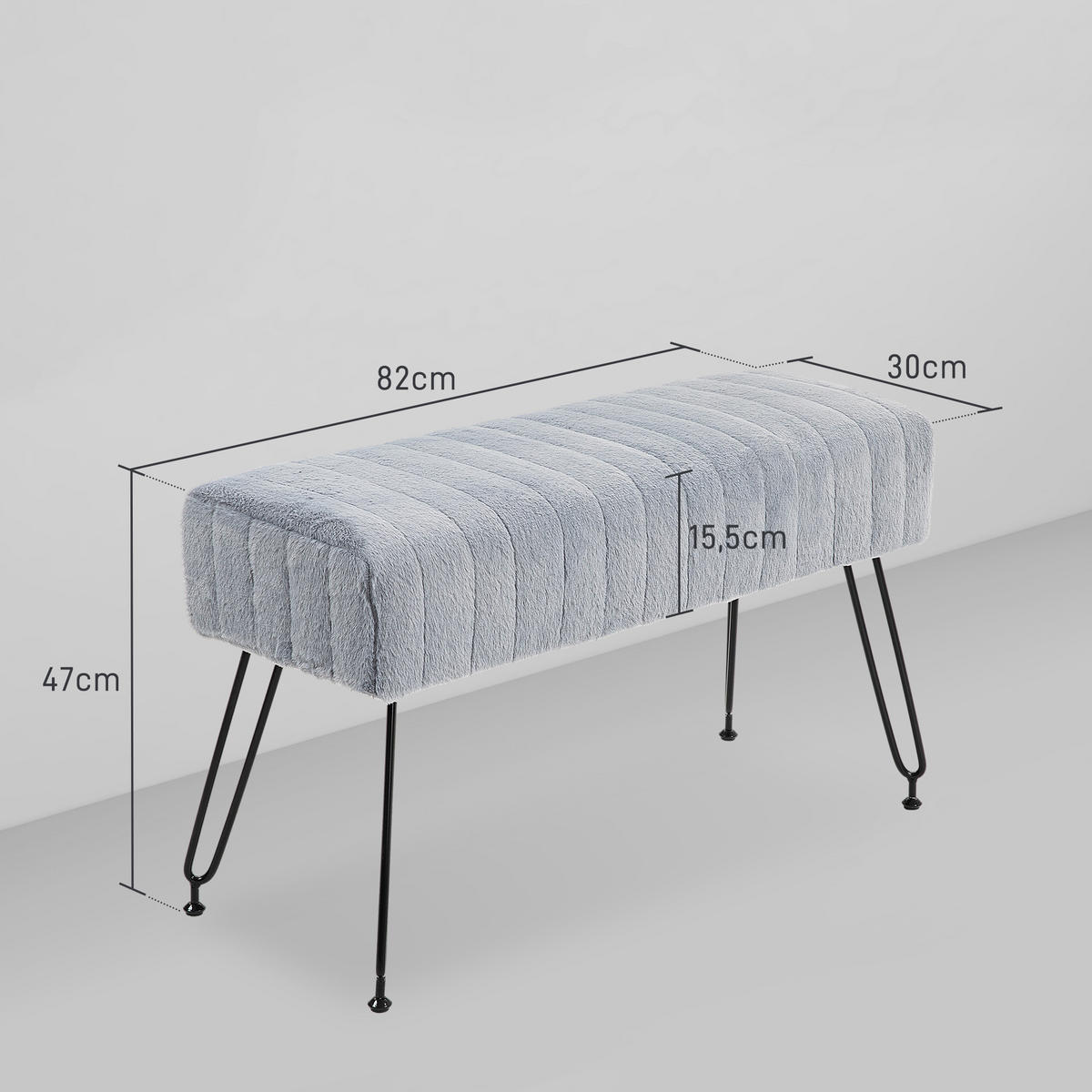 SITZBANK, Polsterbank mit Kunstfell-Optik, Metallbeine, Schuhbank für Flur Grau - Grau, Kunststoff (30/47/82cm) - HOMCOM