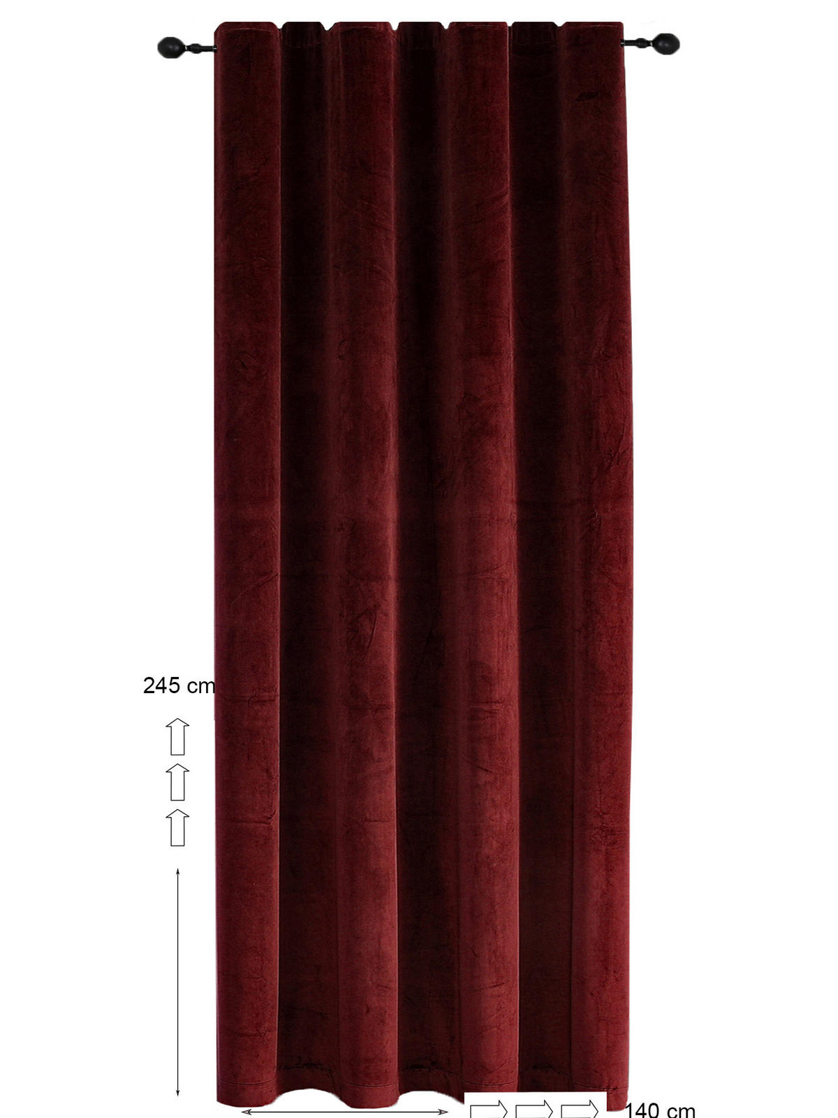 VORHANG Kräuselband Samt 140/245 cm Bordeaux - Bordeaux, Textil (140/245/245cm) - TiborTex