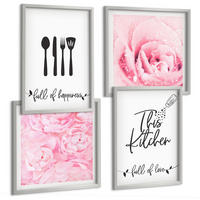 BILDER SET 4er Set - 50x50 cm & 40x60 cm Silberner Rahmen - Zarte Rosenblüten für die Küche - Silberfarben, Kunststoff (50/50cm) - TULUP