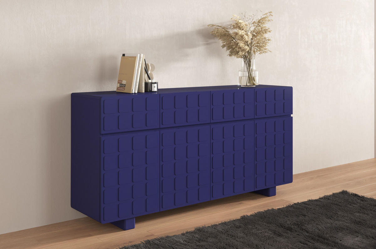 SIDEBOARD Cubo Long, Geometrische 3D Fronten, 169 cm, Marineblau - Dunkelblau, Holz/Holzwerkstoff (168.9/83.8/41.8cm) - Skandica