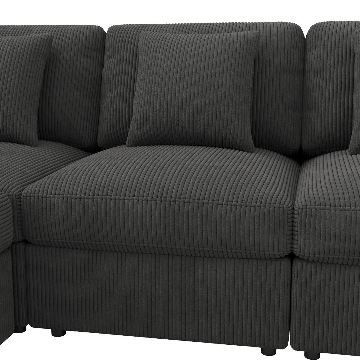 WOHNLANDSCHAFT Cord Grau mit verstellbaren Armlehnen und Hocker - Dunkelgrau, Kunststoff/Textil (290/89/159.5cm) - WISHDOR