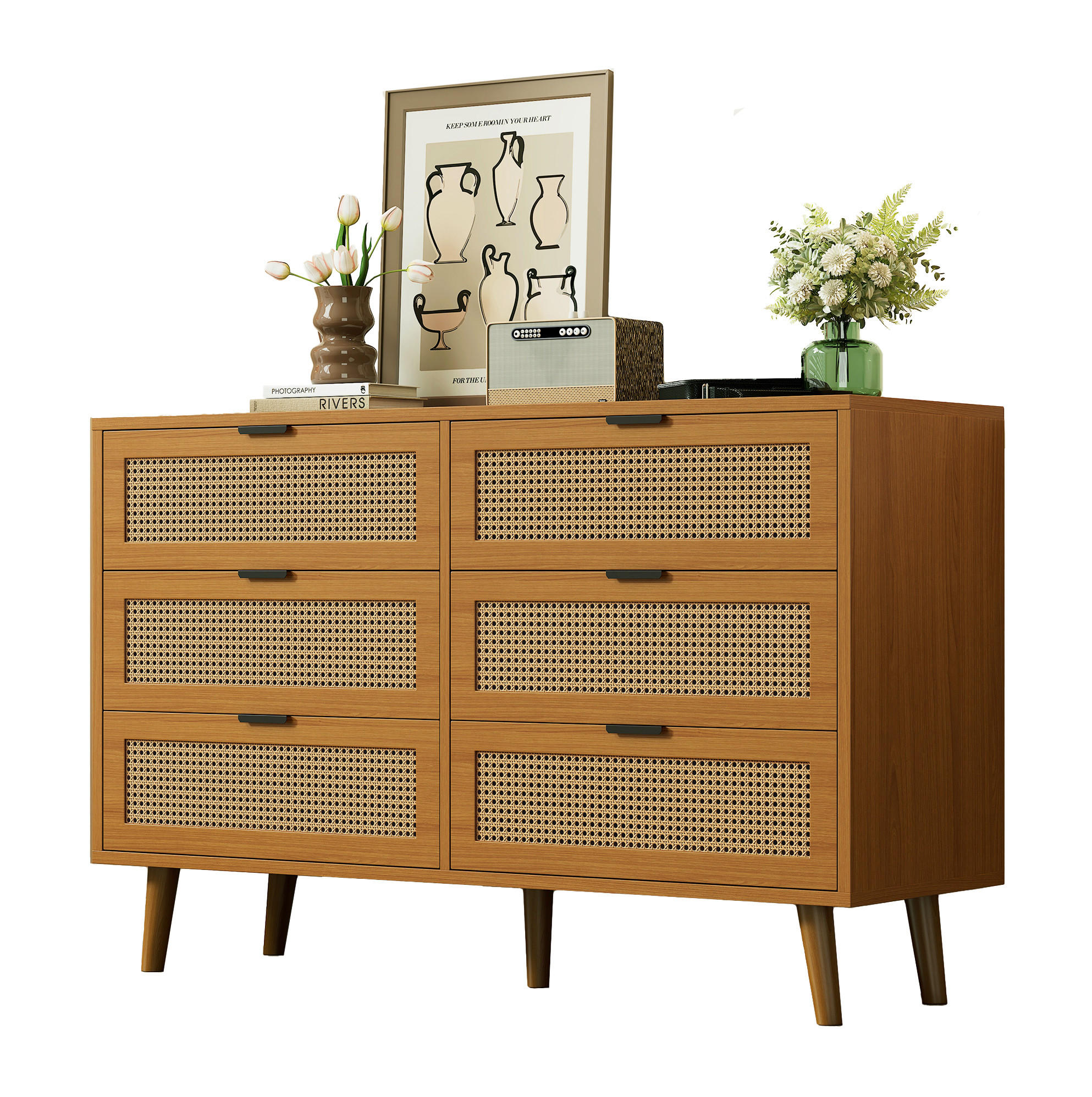 SIDEBOARD 120/76,5/40 cm Walnuss aus Spanplatte mit 6 Schubladen - Naturfarben, Holzwerkstoff (40/76.5/120cm) - OKMYHOME