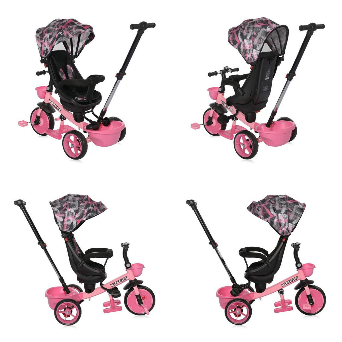 DREIRAD Voyage EVA-Reifen rosa Schiebestange Klingel verstellbare Rückenlehne - Rosa, Metall (89/54/92cm) - Lorelli