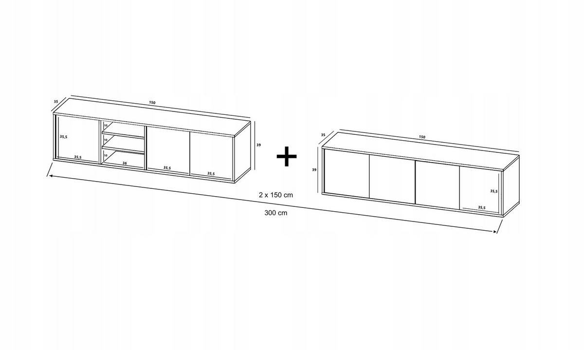 TV-LOWBOARD 2-er Set Apollo Eiche wotan Graphit Matt 150 cm - Graphitfarben, Holzwerkstoff (300/39/35cm) - Meble Lindner