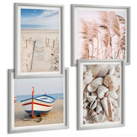 BILDER SET 4er Set - 50x50 cm & 40x60 cm Silberner Rahmen - Strand, Boot, Muscheln, Gras, Boho-Stil - Silberfarben, Kunststoff (50/50cm) - TULUP