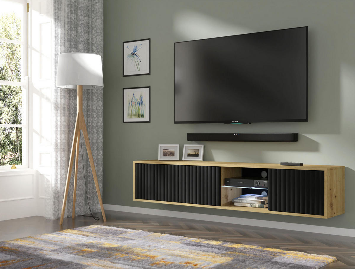 TV LOWBOARD Artisan Eiche, Schwarz 156/31/31 - Schwarz, Holzwerkstoff (156/31/31cm) - RAUMHIRSCH FURNITURE