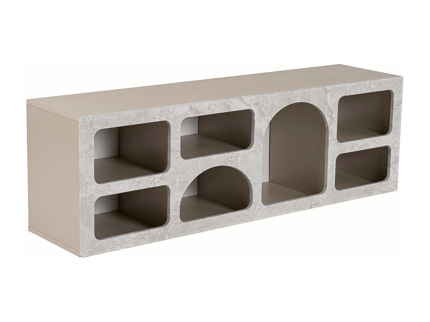 TV-MÖBEL mit 7 Fächern - Marmoroptik Grau - LUELA - Grau, Holz (160/51/40cm) - Vente-Unique