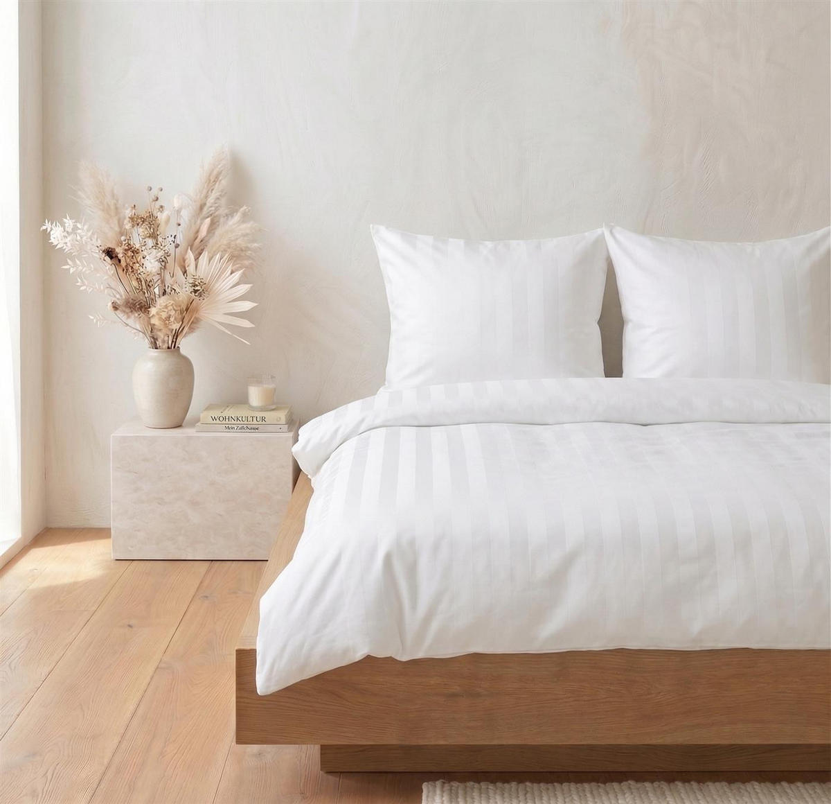 DAMAST-BETTWÄSCHE 135x200 Weiß gestreift Bettbezug aus 100% Baumwolle - Made in Germany - Weiß, Textil (135/200cm) - Carpe Sonno