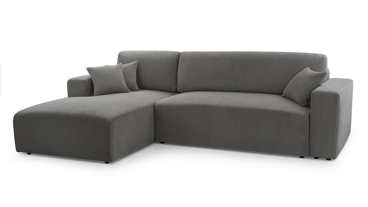 ECKSOFA PULA CORD GRAU L - Links - Schwarz/Grau, Kunststoff/Textil (279/187cm) - Luxkor24