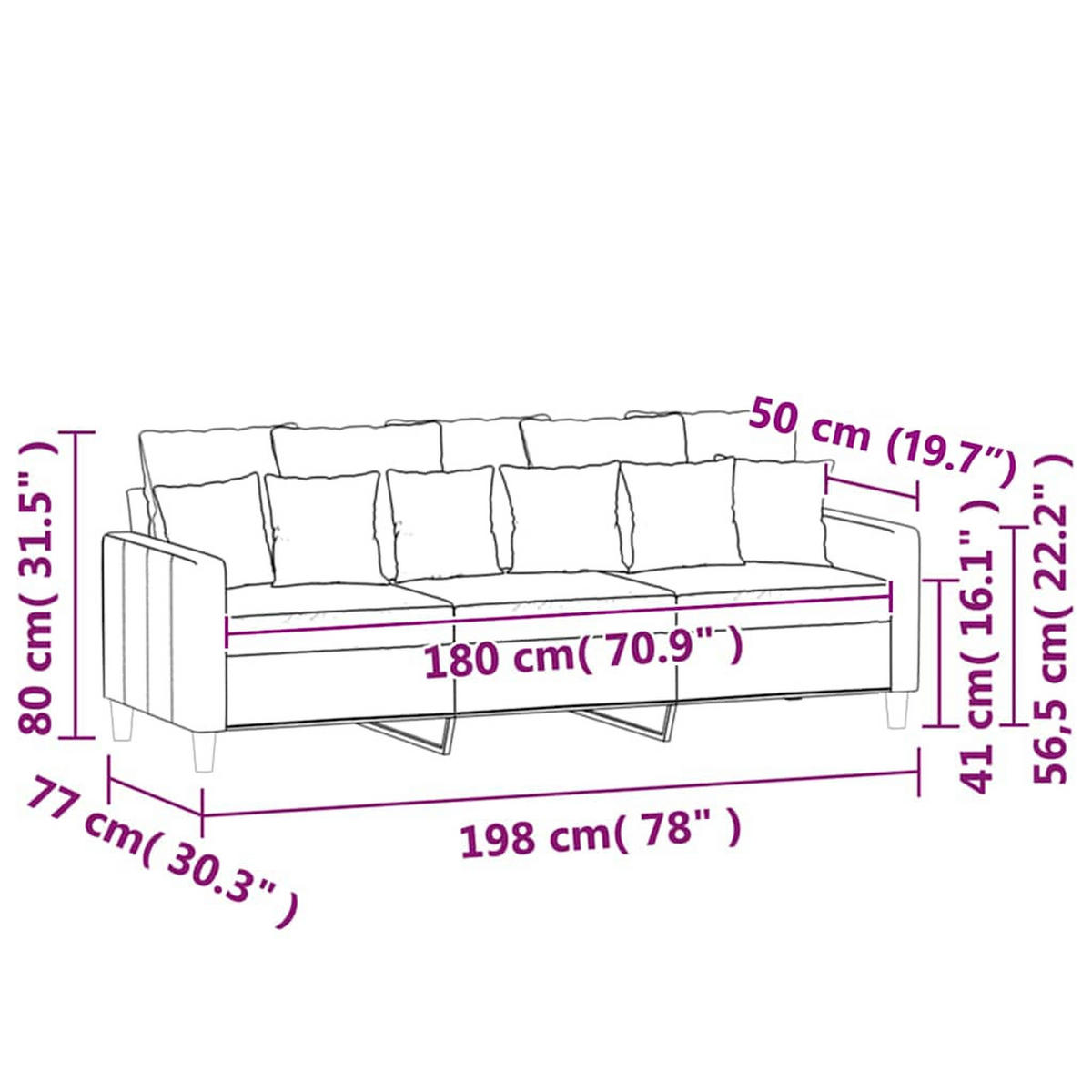 3-SITZER-SOFA Ebersbach - Dunkelgrau, Naturmaterialien (198/80/77cm) - Nettlife