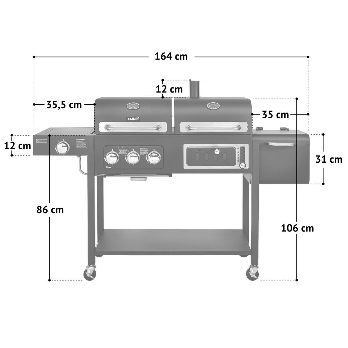 GASGRILL und Smoker HERO DUO Set inkl. Abdeckhaube und Gasdruckregler - Schwarz, Metall (164/118/60cm) - TAINO