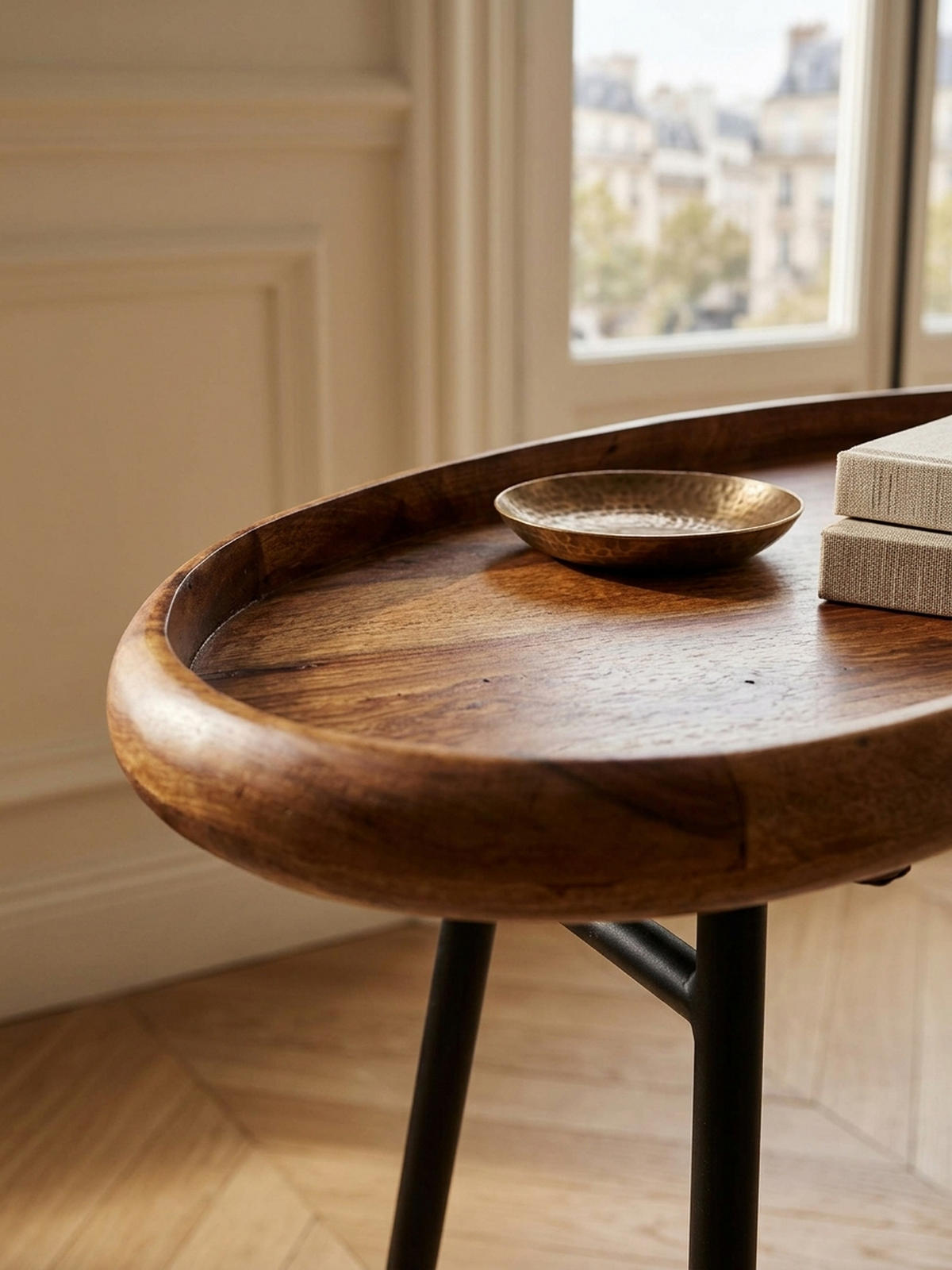 COUCHTISCH Massivholz mit Metallbeinen, Nierenform, Handgefertigt, Braun 71x40x42 cm - Schwarz/Braun, Holz/Metall (40/71/42cm) - KADIMA DESIGN