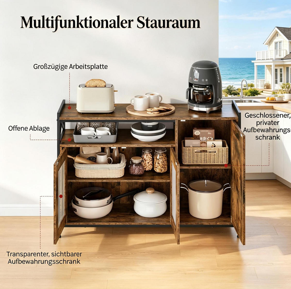 SIDEBOARD 110/33/75 cm rustikalbraun aus Holzwerkstoff und Metall mit offenem Fach - Kastanienfarben, Holzwerkstoff (33/75/110cm) - OKWISH