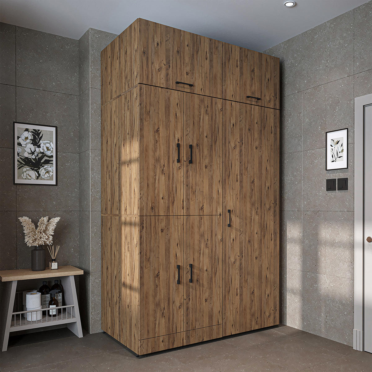 WASCHMASCHINENSCHRANK DORA-I 130cm Breit, 230cm Hoch - Eichefarben, Holzwerkstoff (130/230/73.8cm)