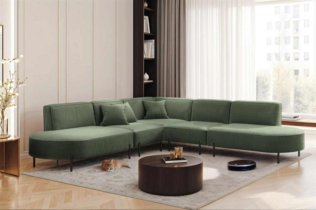 ECKSOFA Valencia - Grün, Holzwerkstoff/Textil (303/303cm) - Fun Möbel